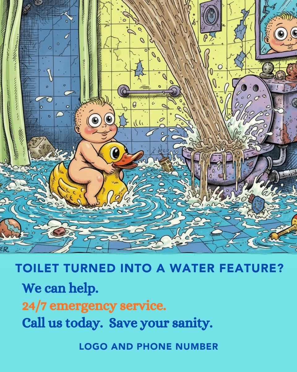 Plumbing ad — “Toilet Turned Into A Water Feature?”