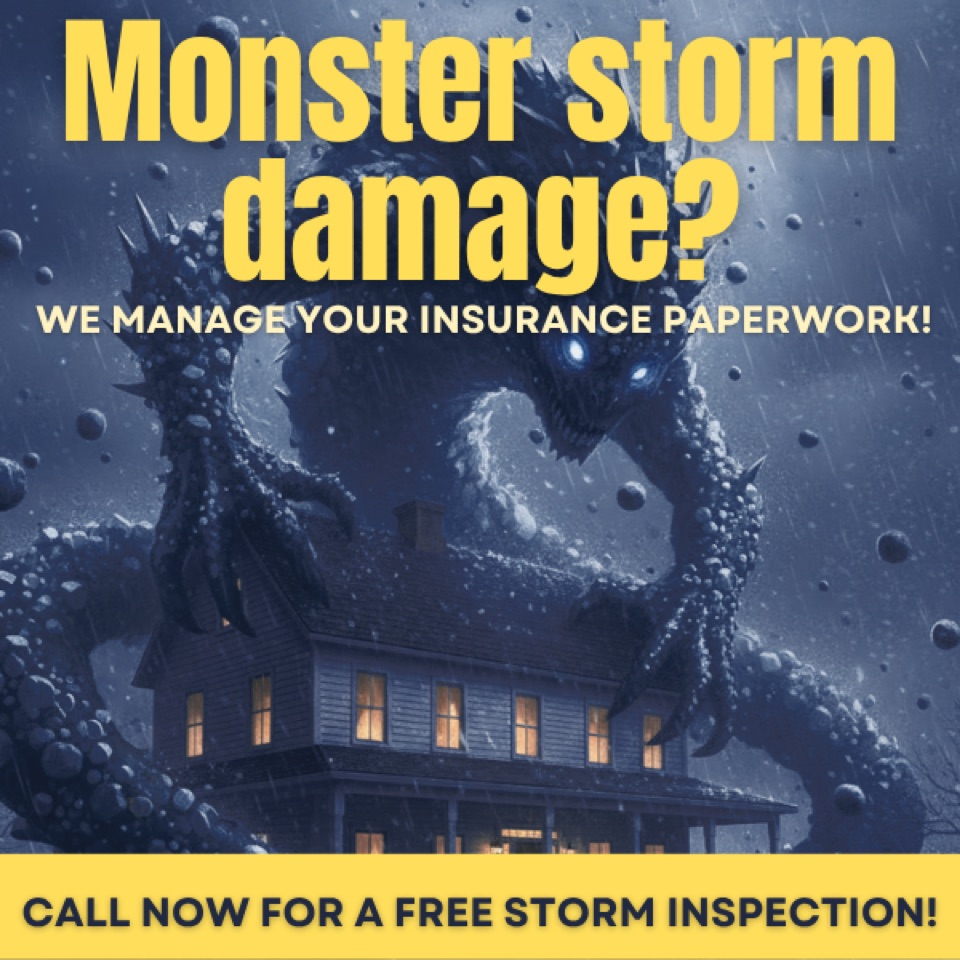 Roofing ad — “Storm Damage? We Handle The Paperwork”